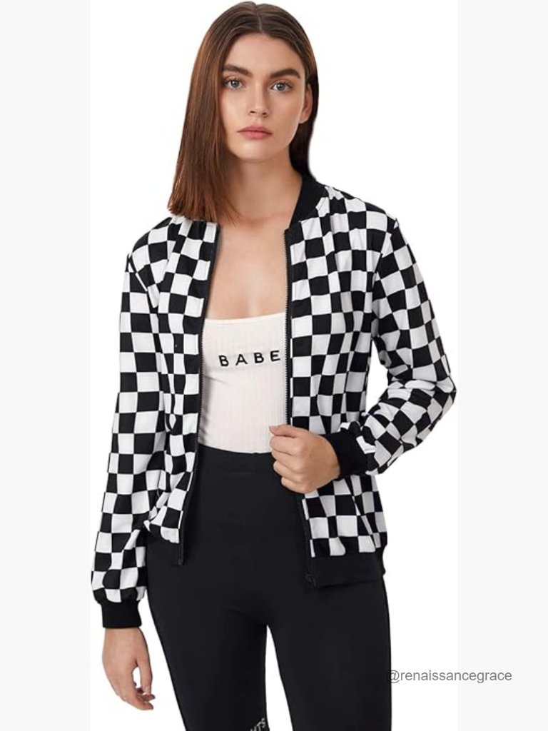 Zip Front Plaid Print Long Sleeve Casual Jacket Soft Stretchy Fabric